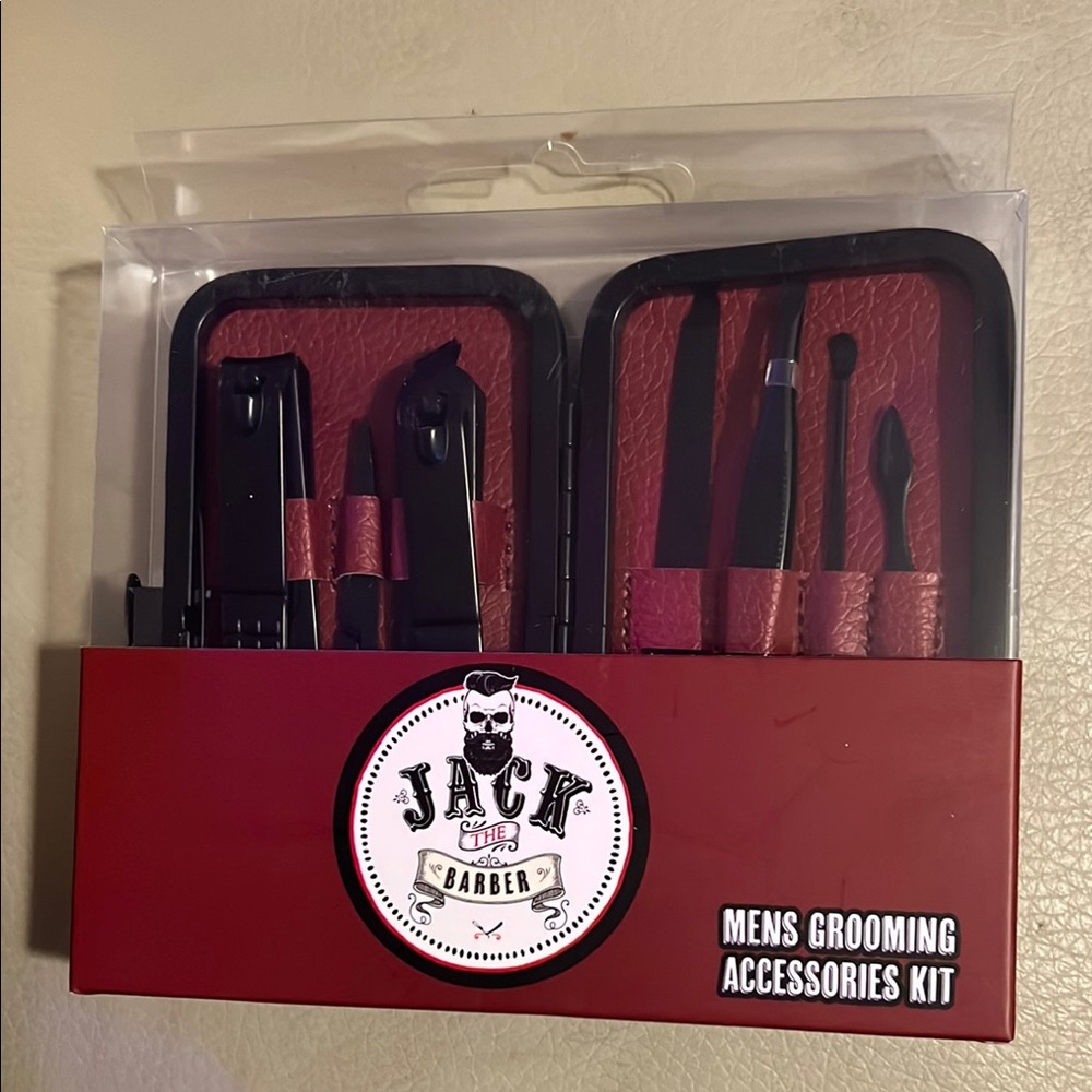 Jack The Barber 7 Pieces Men's Grooming Accessories Kit - Red New